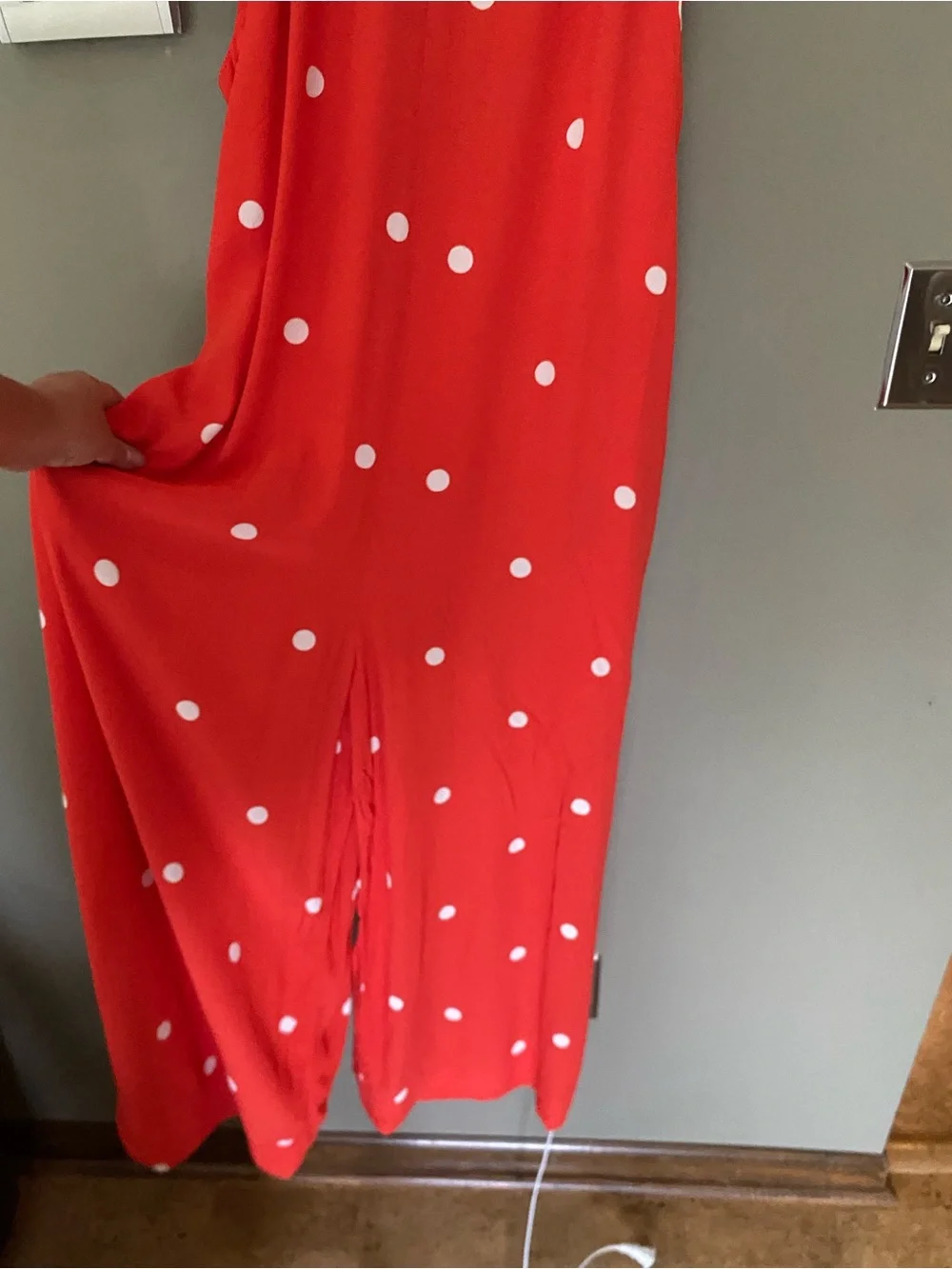 FREE PEOPLE Dream Big Red & White Polka Dot Tank Cropped Jumpsuit Size Small